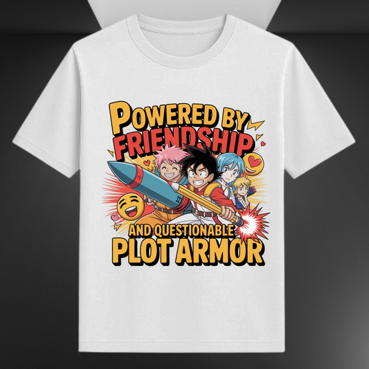 Powered By Friendship And Questionable Plot Armor Anime Unisex T-shirt
