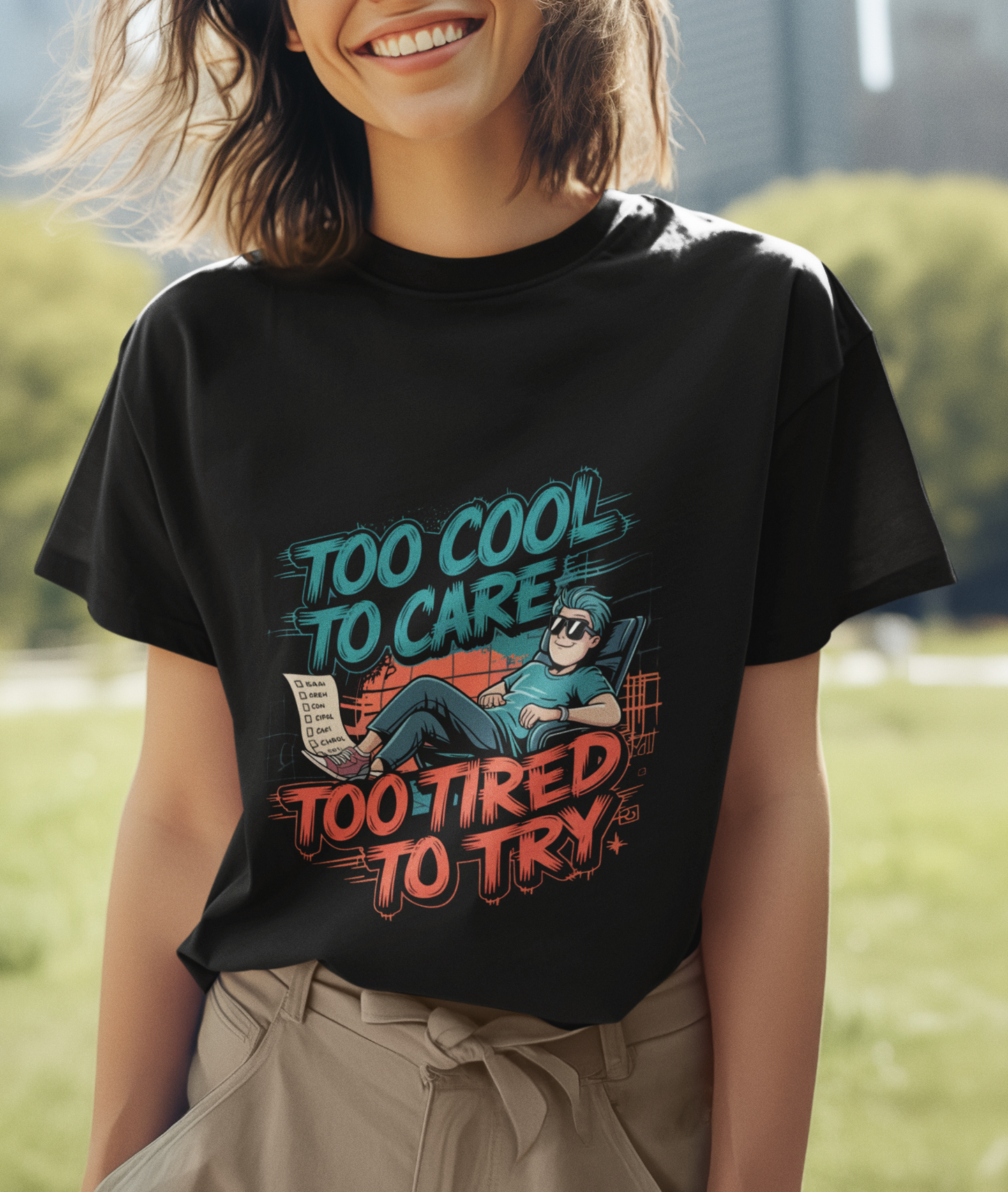 Too Cool To Care Too Tired To Try Unisex Supima T-shirt
