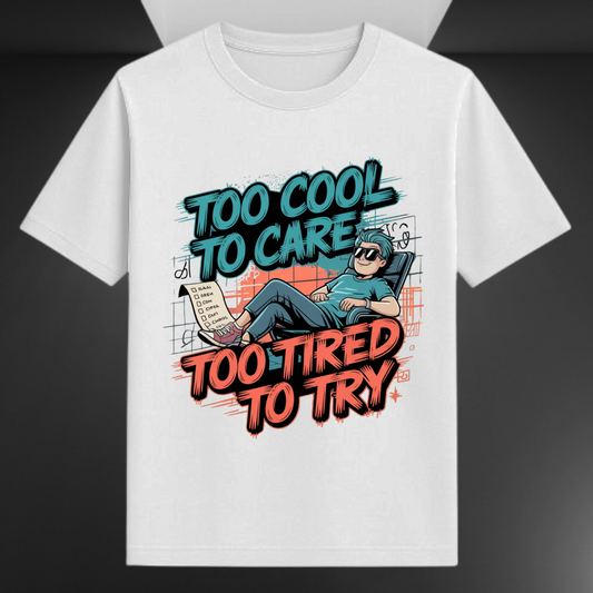 Too Cool To Care Too Tired To Try Witty Unisex T-shirt