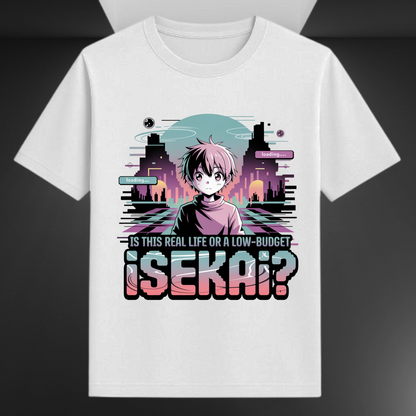 Is This Real Life Or A Low Budget Isekai Unisex Supima T-shirt