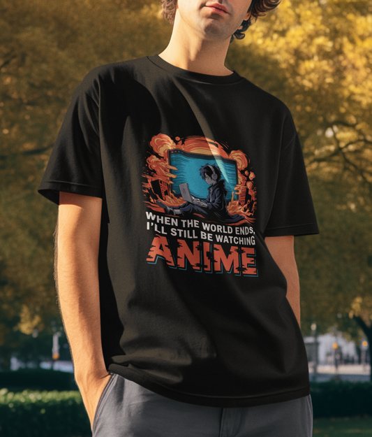 When The World Ends I'll Still Be Watching Anime Unisex Supima T-shirt