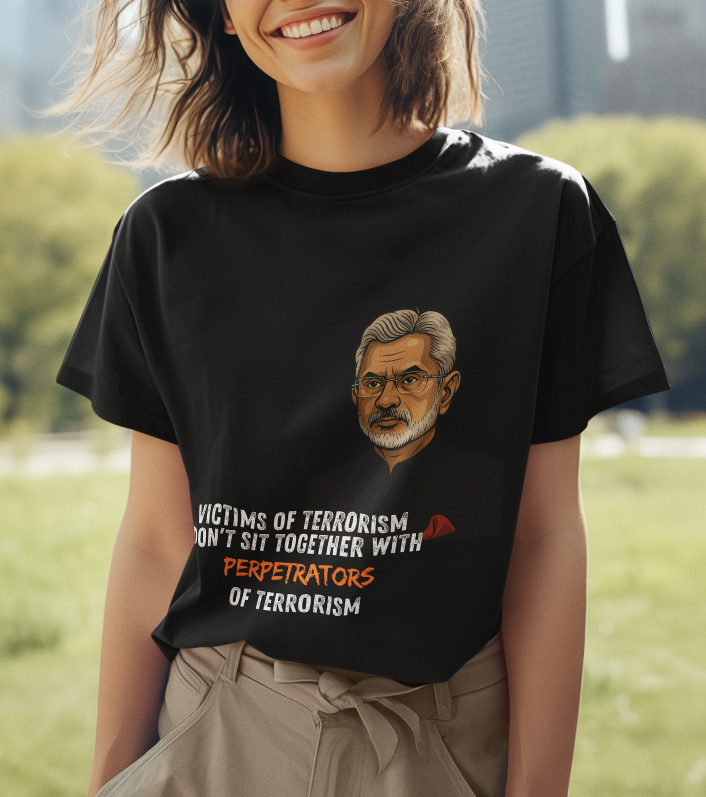Victims Of Terrorism Don't Sit Together With Perpetrators Of Terrorism S. Jaishankar Unisex Supima T-shirt
