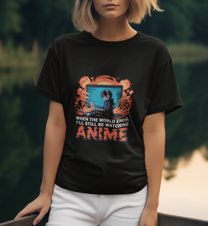 When The World Ends I'll Still Be Watching Anime Unisex Supima T-shirt