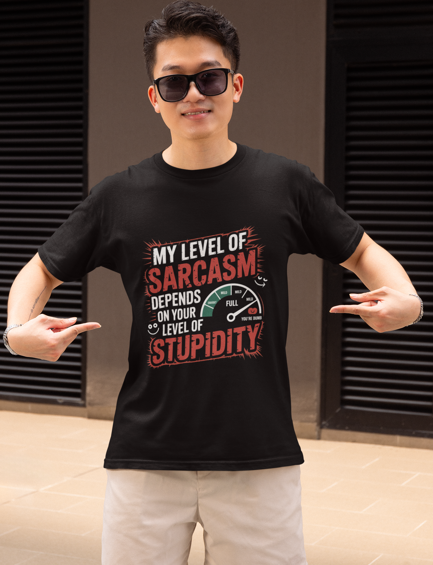 My Level Of Sarcasm Depends On Your Level Of Stupidity Unisex Supima T-shirt
