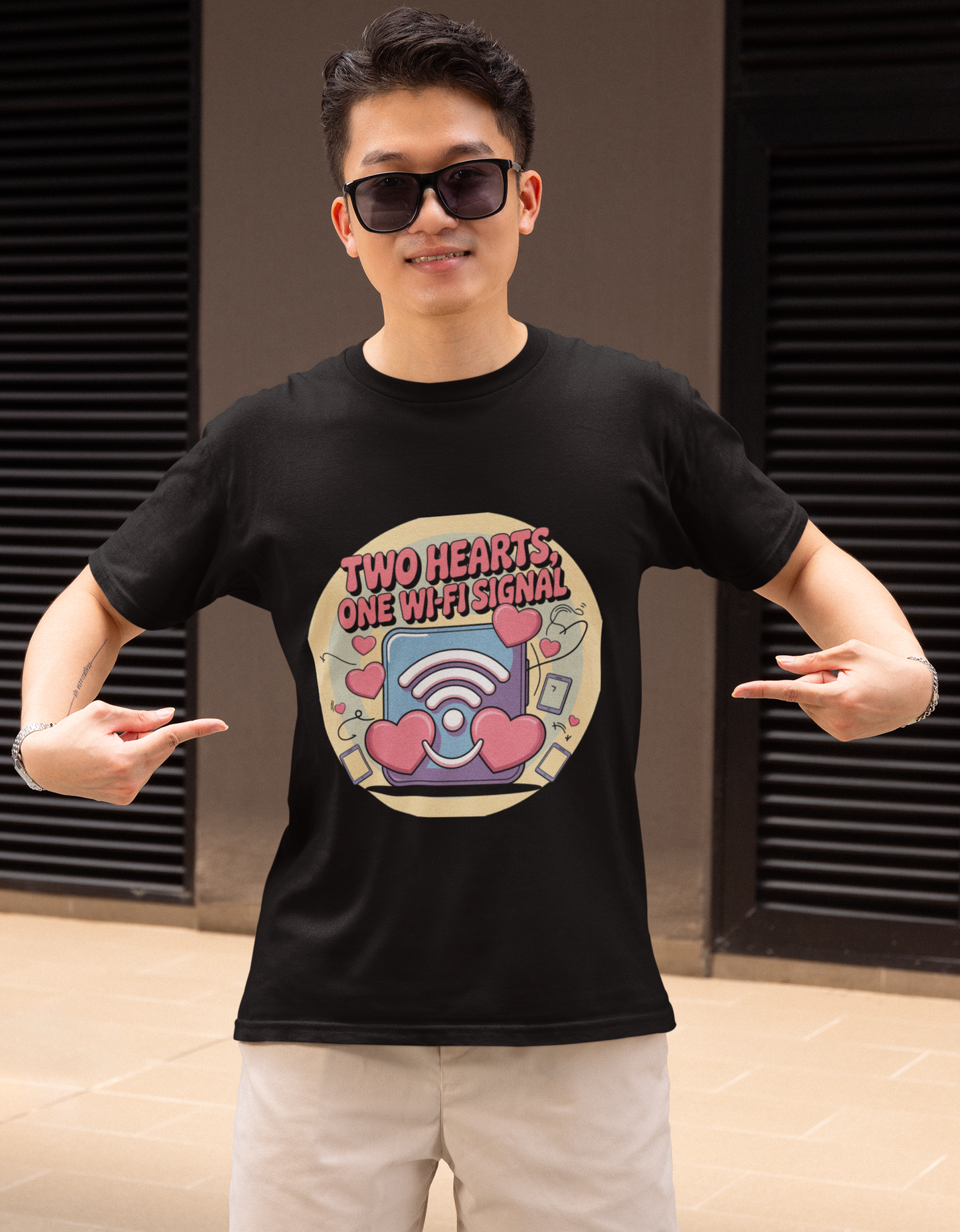Two Hearts One Wi-Fi Signal Unisex Supima T-shirt
