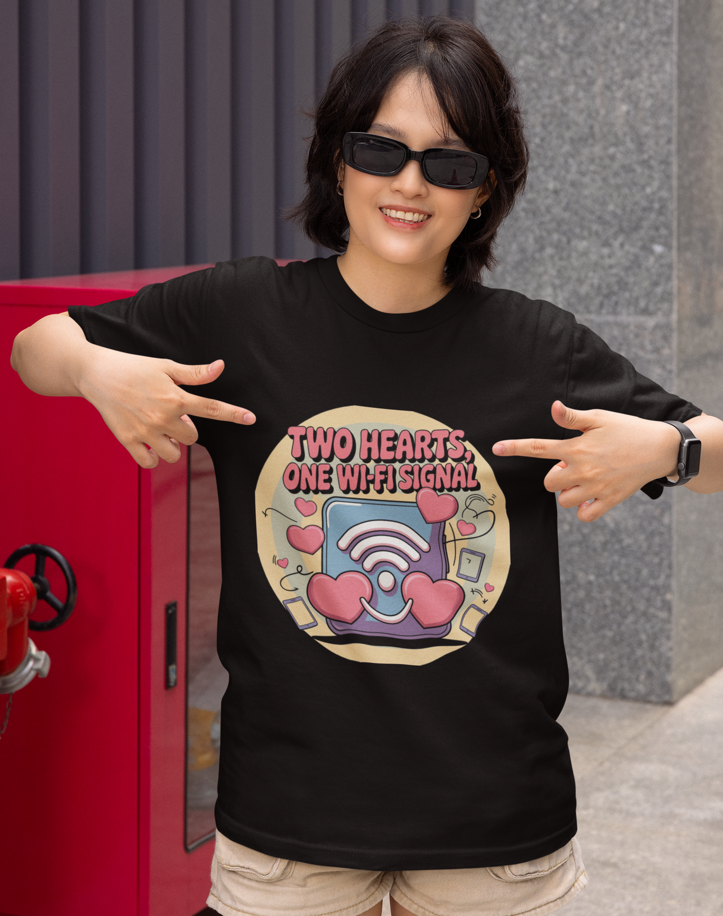Two Hearts One Wi-Fi Signal Unisex Supima T-shirt